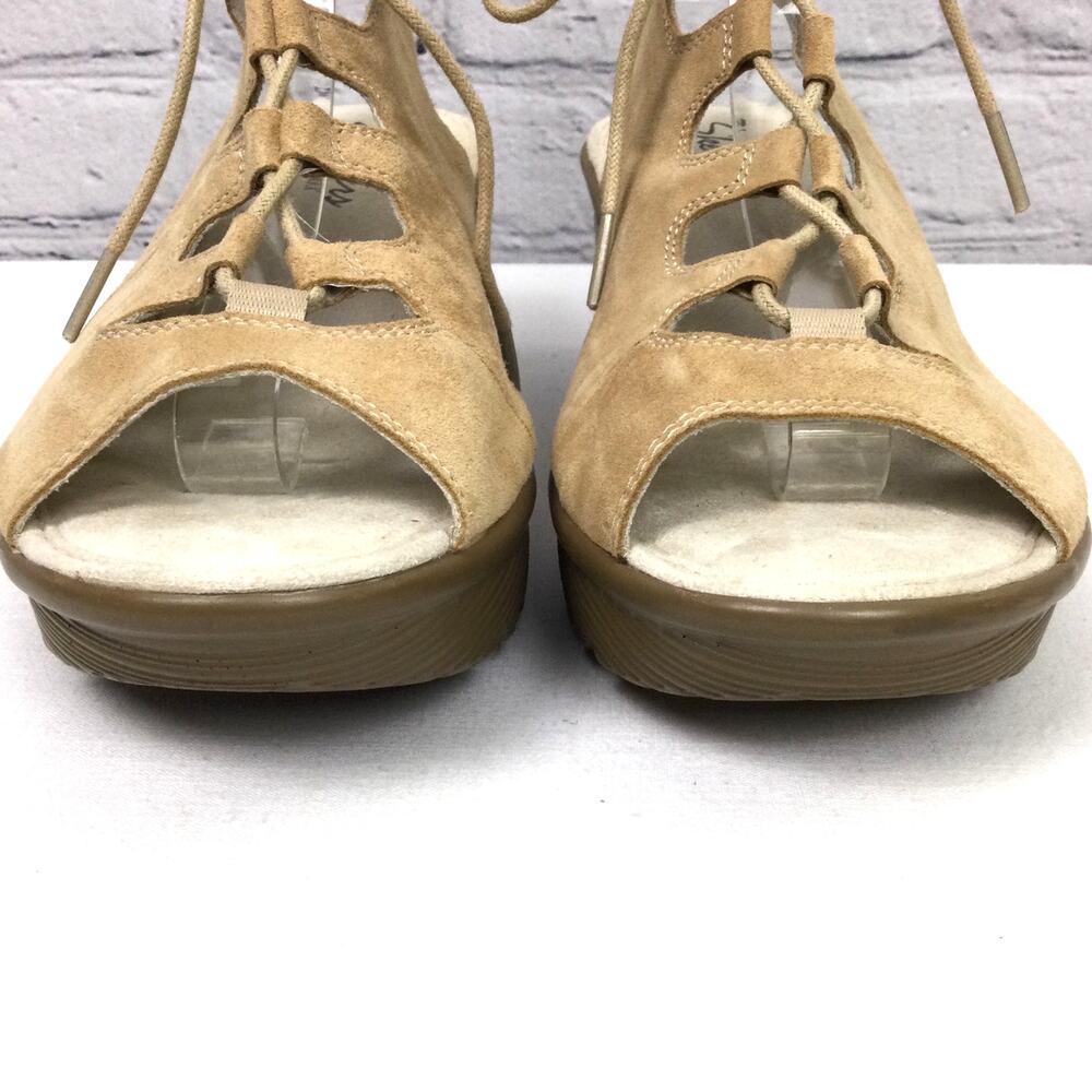 Skechers Boho Chic Minimalist Leather Lace Up Tan Slingback 2.5" Wedge Sandal 9 - Picture 3 of 11